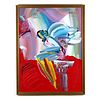 Peter Max - Sitting Angel - Framed, Large Original Acrylic on Canvas