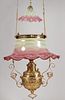 VICTORIAN OPALESCENT DRAPE / SPANISH LACE GLASS KEROSENE HANGING / LIBRARY LAMP