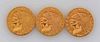 Lot of 3: $2-1/2 Gold Indian Coins.