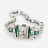 Platinum Art Deco Diamond and Emerald Ladies Watch