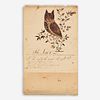 1811 Pennsylvania Folk Art Owl Watercolor with Letter