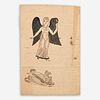 1820 Pennsylvania Folk Art Angel Inkwash with Letter