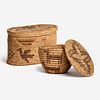 Two Native American Pictorial Covered Baskets