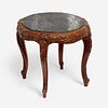 Antique Walnut Side Table, Bird Motif & Marble Top