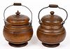 MINIATURE TURNED PEASEWARE COVERED CANISTERS / JARS, LOT OF TWO