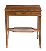 A Continental Fruitwood Occasional Table Height 26 1/2 x width 25 1/2 x depth 18 inches.