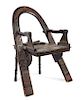 After Vasili Petrovich Shutov, RUSSIA, a Trompe L'Oeil armchair having an arched back with inscriptions, axe arm supports and