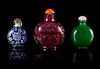 Three Glass Snuff Bottles Height of tallest 3 inches.