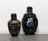 Two Lacquer Snuff Bottles with Inlays Height of taller 2 1/2 inches.