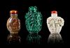 Three Carved Hardstone Snuff Bottles Height of tallest 2 3/4 inches.