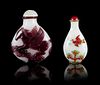 Two Peking Glass Snuff Bottles Height of taller 3 inches.