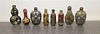 Eight Cloisonne Snuff Bottles Height of tallest 3 inches.