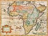 MAP Africae Descriptio. [Amsterdam]. Hand-colored engraved map of Africa. (7.75 x 8.75 inches) French text on verso.