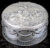 French Silver Large Round Dresser Box Or Jewel Casket