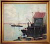 Anne Congdon (American 1873-1958) Harbor Scene Oil On Board