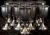 12 Sterling Silver Stemmed Wine Goblets With Ribbed Edge