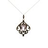 Edwardian English 9k Gold Pendant Chain with Amethyst and Micro Pearls