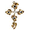 Art Nouveau 18k Gold Cross Pendant with Sapphires & Pearl