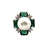 18k Gold Ring with Pearl, Diamonds & Tourmalines