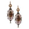Hallmarked Victorian Diamonds & Coral Low gold Drop Earrings