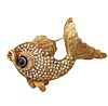 Italian 1960 Modernist Fish Brooch In 18Kt Yellow Gold With Australian Opals