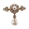 Antique 18k Gold Brooch with Diamonds & Pearls