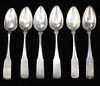 6 Early 19Th C. American Coin Silver Table Spoons
