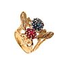 Herbert Rosenthal 1960 Jeweled Bee Ring In 14K Gold With 2.83 Cts In Gemstones