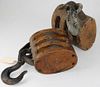 Pair Of 19Th C Heavy Three Pulley Block And Tackle