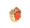 French Toi Et Moi Ring In 18K Gold With VVS Diamonds & Coral