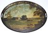 Early 19Th C Scottish Oval Tin Tray W/ Mansion Scene