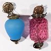VICTORIAN DIMINUTIVE HANGING HALL LAMPS, LOT OF TWO