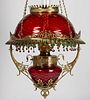 CHARLES PARKER DIAMOND QUILT KEROSENE HANGING / LIBRARY LAMP