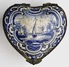 18Th C. Delft Blue Tin Glaze Ceramic Heart Shaped Dresser