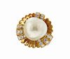 Continental 18K Gold Diamond South Sea Pearl Carved Citrine Ring