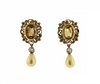 Continental 18K Gold Platinum Diamond Brown Stone Pearl Earrings