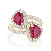 Heart Shaped Twin Ruby and Diamond Ring