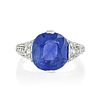 Antique 6.05-Cart Burmese Unheated Sapphire and Diamond Ring, SSEF Certified