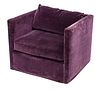 Baker Furniture (American) Aubergine Velvet Club Chair, H 28.5" W 34.5" Depth 32"