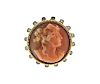 14K Gold Carved Coral Diamond Cameo Ring