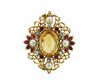 Antique 19K Gold Diamond Color Stone Pearl Brooch Pin
