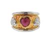 18K Gold Diamond Red Stone Heart Band Ring