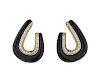 David Webb 18K Gold Platinum Diamond Black Enamel Earrings