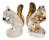 Two Painted Chalkware Squirrels
