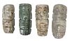 Four Mesoamerican Carved Jade Seated Figure Pendants