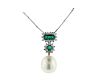 18K Gold Pearl Diamond Emerald Drop Necklace