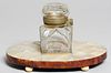Victorian Glass Inkwell on Mother-of-Pearl Stand