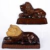 AMERICAN ROCKINGHAM-GLAZED POTTERY LION FIGURES, LOT OF TWO