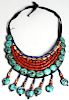 Tribal Cloth & Beaded Crescent-Form Necklace