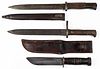 WORLD WAR TWO / WWII BAYONETS AND KNIFE, LOT OF THREE